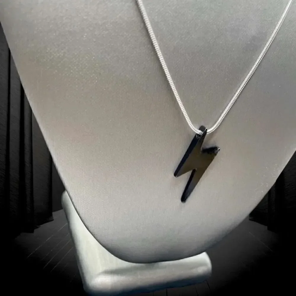 2-Piece Set l Men’s Black Lightening Bolt Necklace & Earring l Stainless Steel